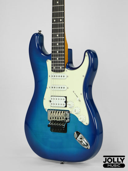 JCraft Modern Series S-3H FR24 HSS Double Locking Electric Guitar Wilkinson "Floyd" - Blue Burst Flame