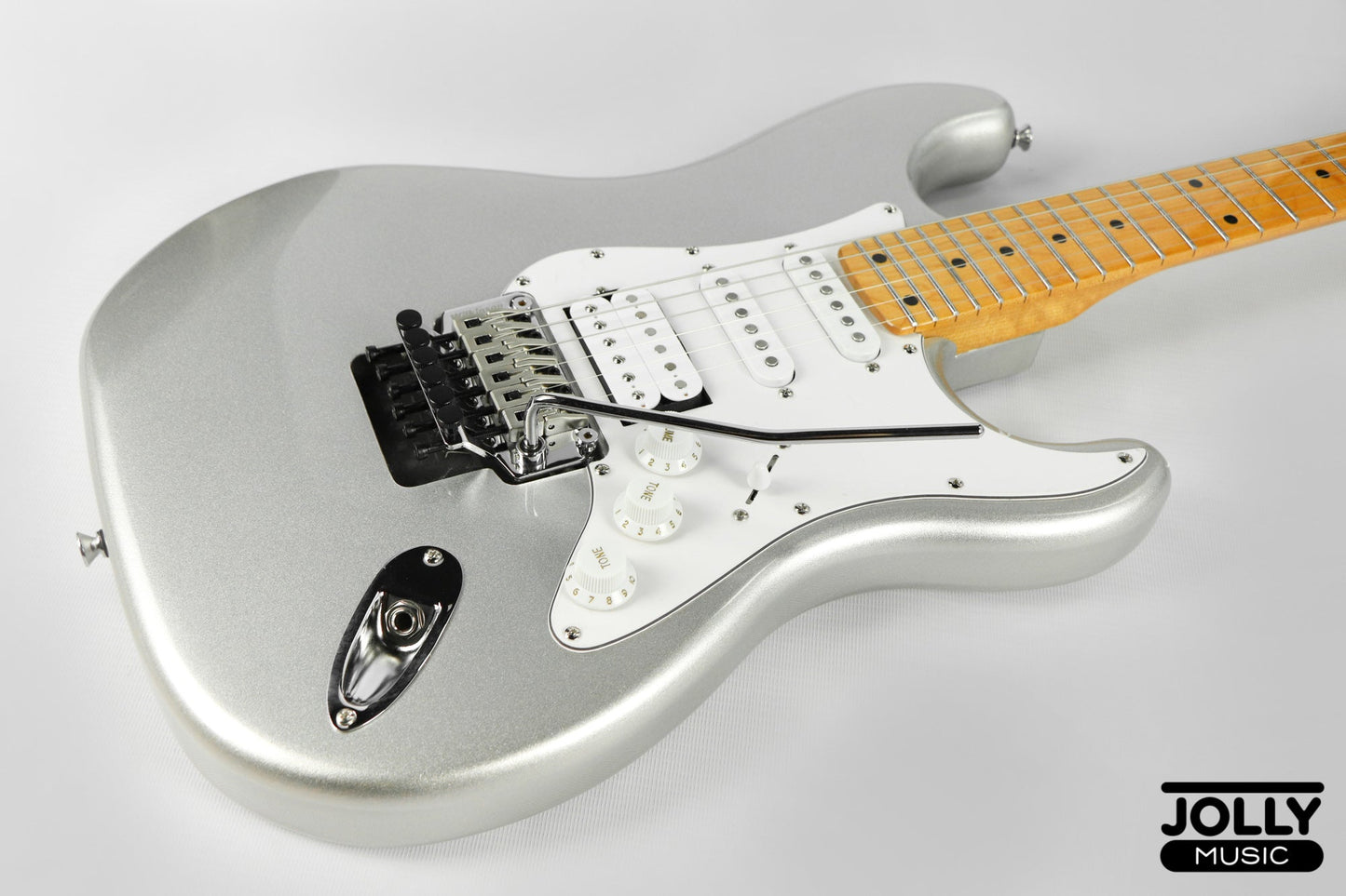 JCraft Modern Series S-3H FR24 HSS Double Locking Electric Guitar Wilkinson "Floyd" - Metallic Silver Maple