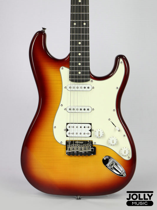 JCraft Modern Series S-3H HSS S-Style Electric Guitar Roasted Maple - Tobaco Sunburst Flamed