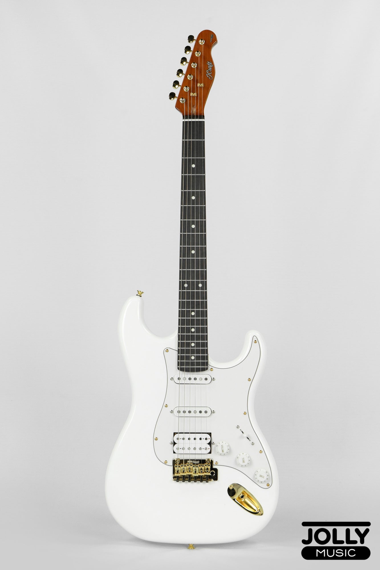 JCraft Modern Series S-3H HSS S-Style Electric Guitar Roasted Maple - Olympic White / Gold