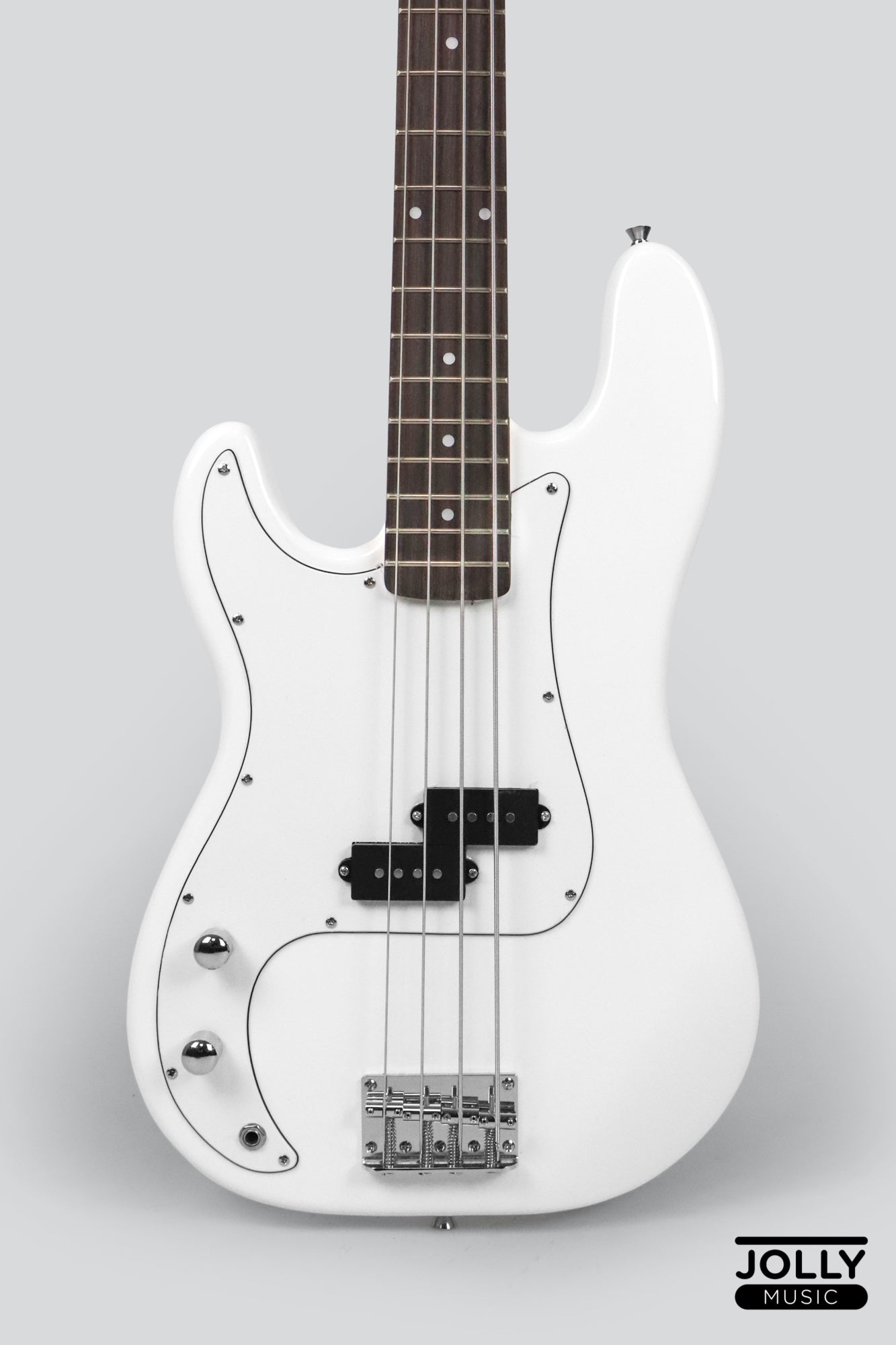 JCraft PB-1 Left Handed 4-String Electric Bass Guitar with Gigbag - Triple White