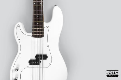 JCraft PB-1 Left Handed 4-String Electric Bass Guitar with Gigbag - Triple White