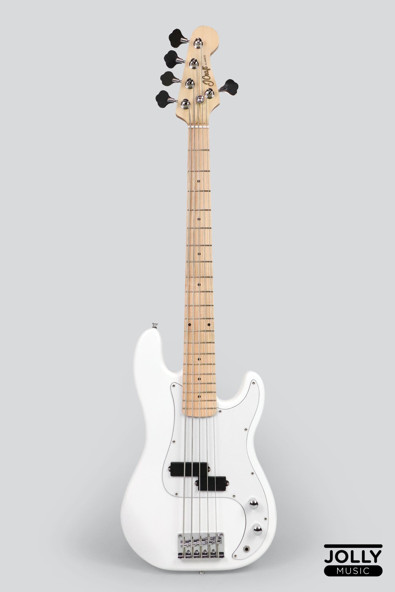 JCraft PB-1 5-String Electric Bass Guitar with Gigbag - Triple White