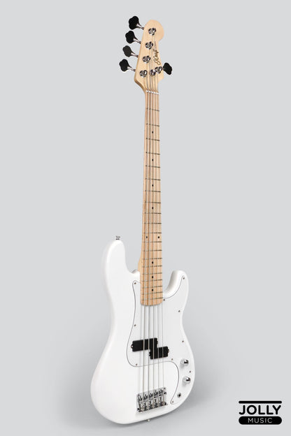 JCraft PB-1 5-String Electric Bass Guitar with Gigbag - Triple White