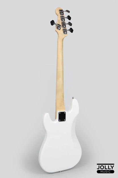 JCraft PB-1 5-String Electric Bass Guitar with Gigbag - Triple White